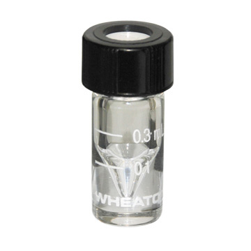 WHEATON 新一代小瓶 0.3 mL 無色透明 帶刻度 黑色酚醛樹脂旋蓋 帶PTFE表面的硅樹脂蓋墊 12 個/盒