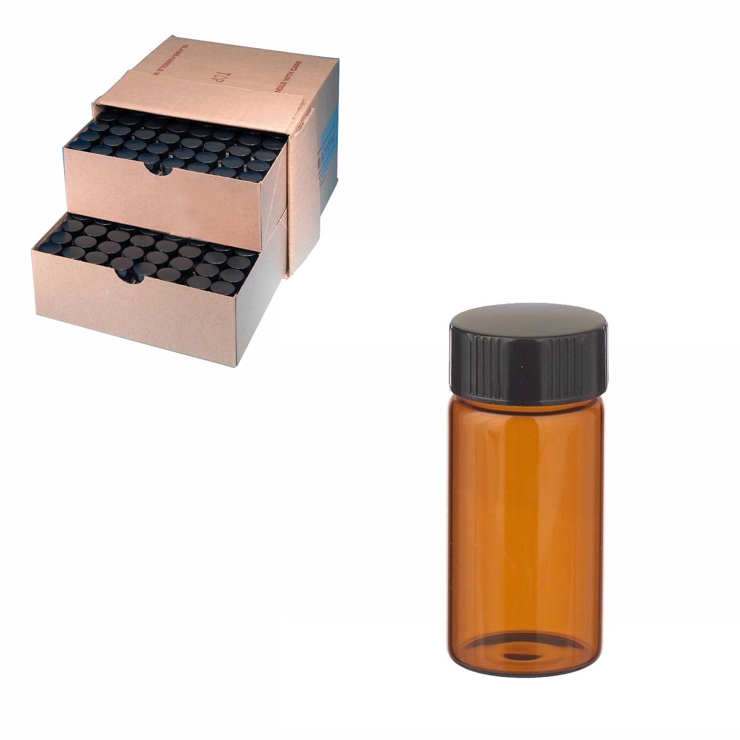 WHEATON 取樣瓶 20 mL 標準瓶 棕色 黑色酚醛樹脂蓋 PTFE表面的12B橡膠蓋墊 72 個/盒