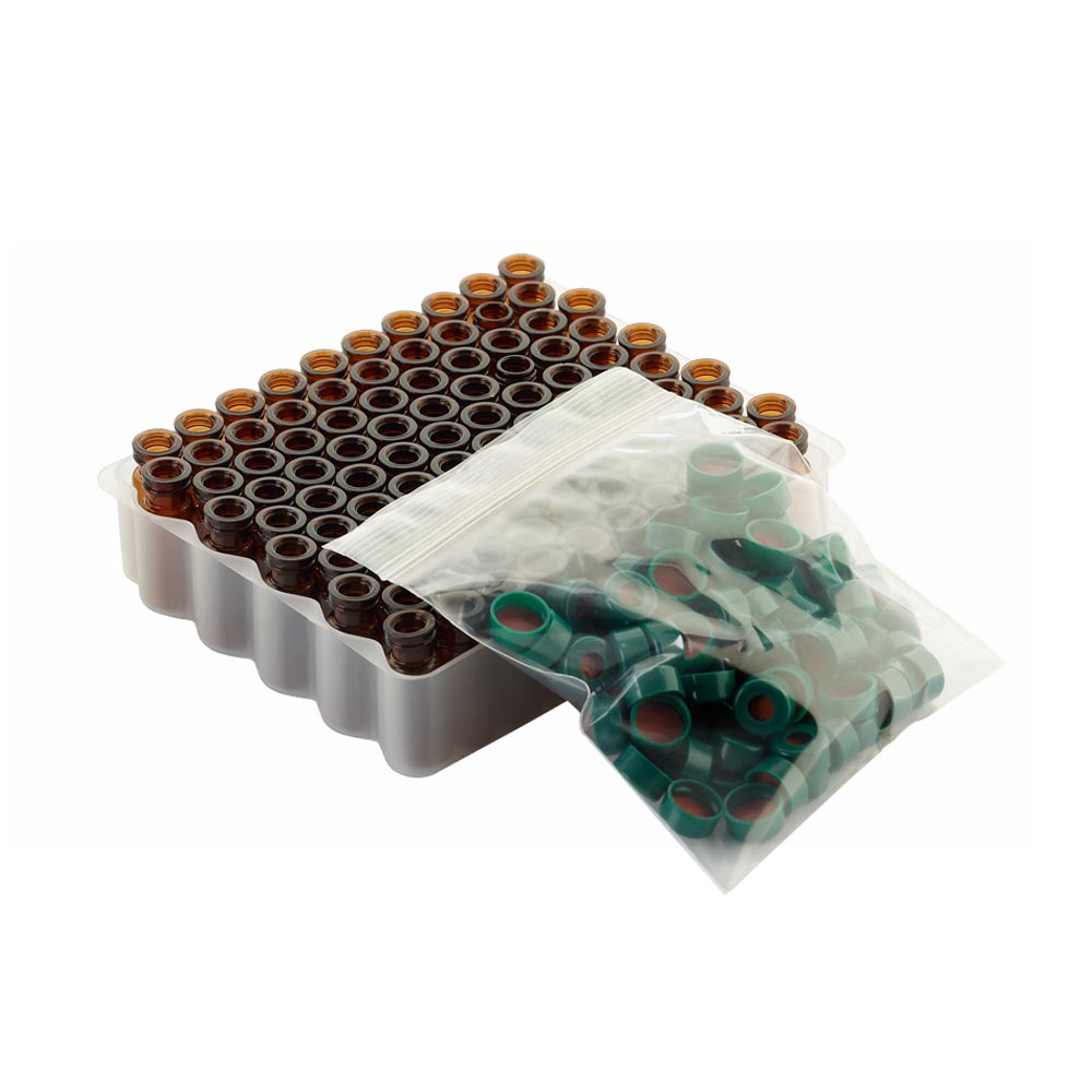 WHEATON 帶扣環E-Z小瓶方便包 棕色瓶 綠色瓶蓋 PTFE/硅樹脂蓋墊 100個/盒