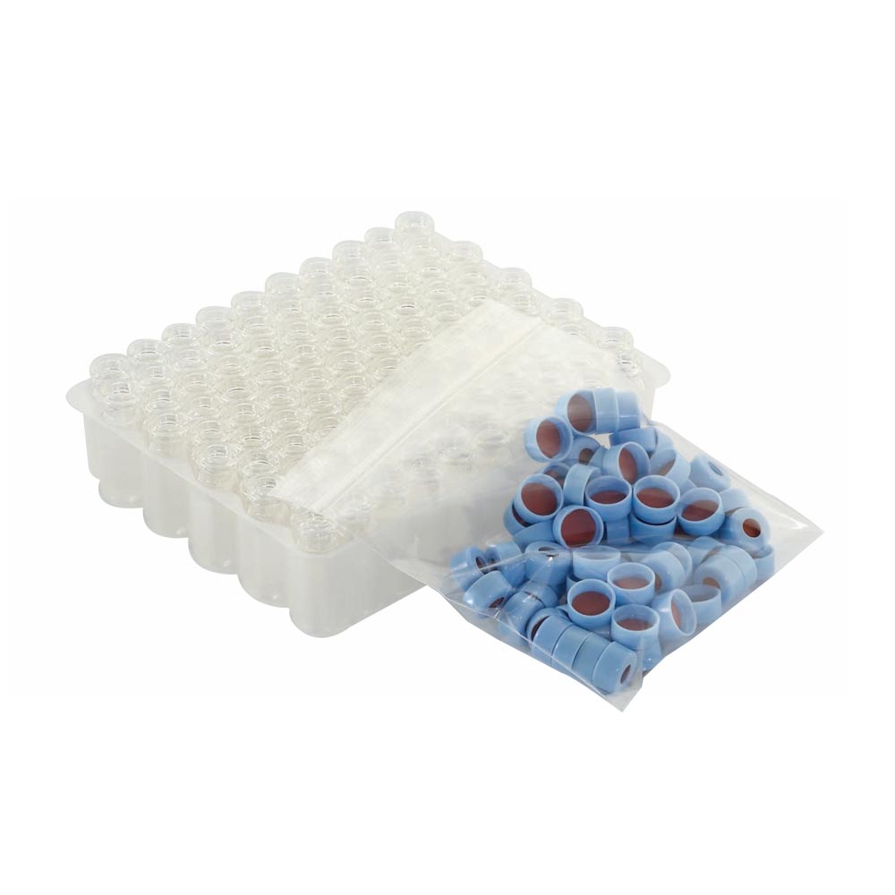 WHEATON 帶扣環(huán)E-Z小瓶方便包 無色透明瓶帶書寫膜 藍(lán)色瓶蓋 PTFE/硅樹脂/PTFE蓋墊 100個(gè)/盒