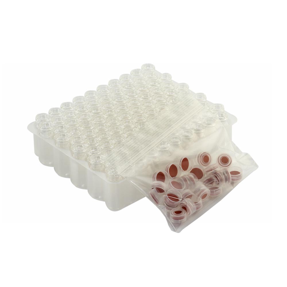 WHEATON 帶扣環E-Z小瓶方便包 無色透明瓶帶書寫膜 自然色瓶蓋 PTFE/硅樹脂/PTFE蓋墊 100個/盒