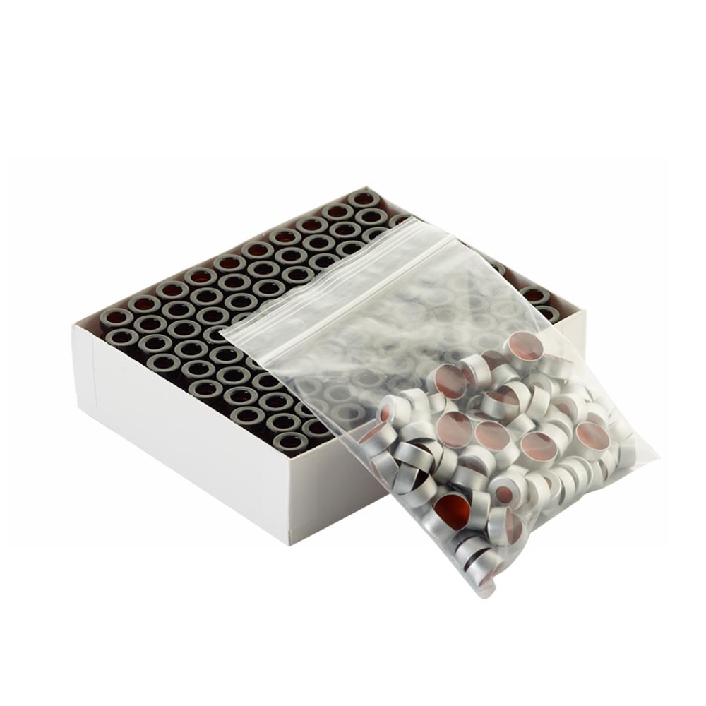 WHEATON 壓蓋小瓶方便包 棕色瓶帶書寫膜 自然色瓶蓋 PTFE/硅樹脂蓋墊 100個/盒