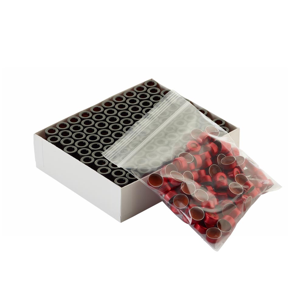 WHEATON 壓蓋小瓶方便包 棕色瓶 紅色瓶蓋 PTFE/硅樹脂/PTFE蓋墊 100個/盒