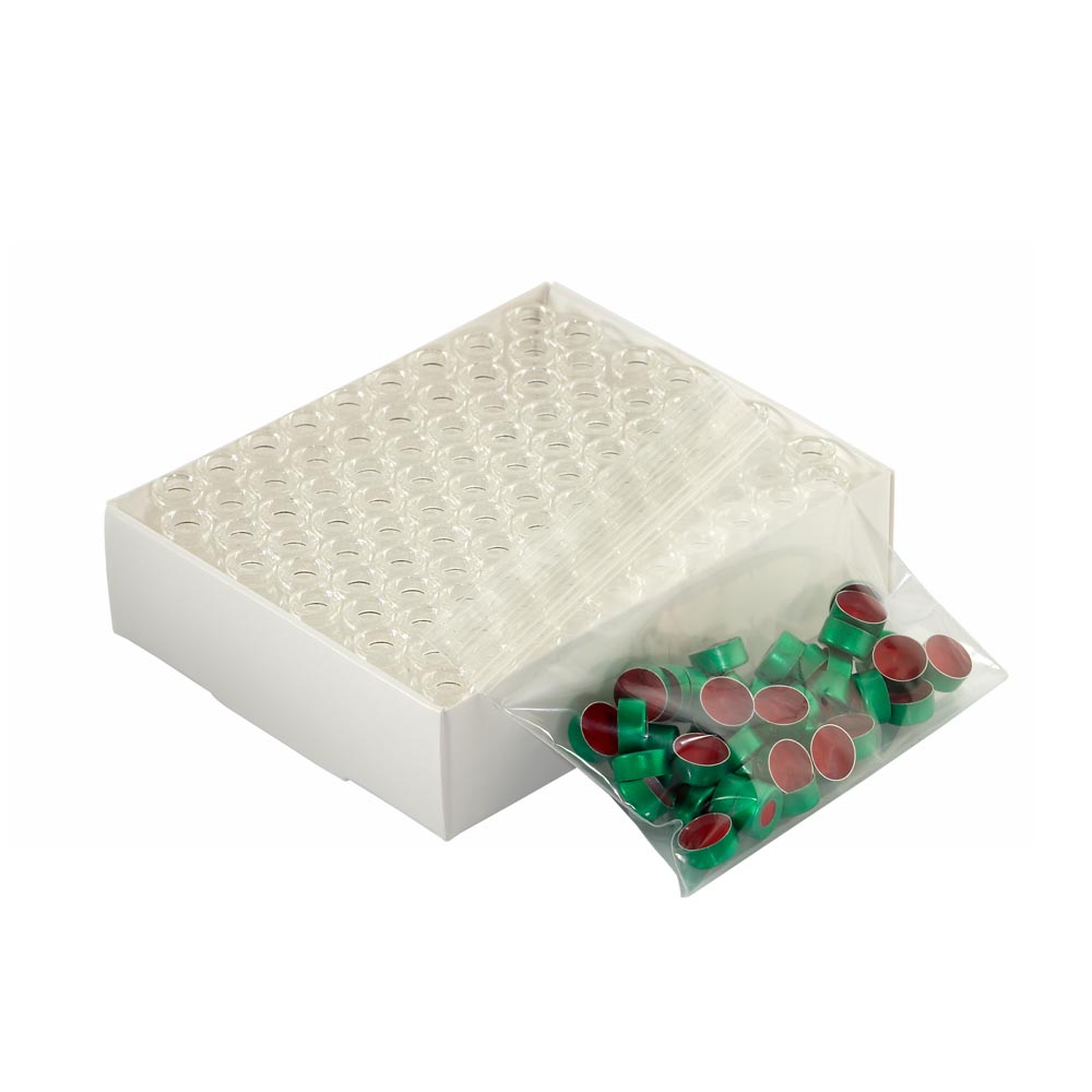 WHEATON 壓蓋小瓶方便包 無色透明瓶 綠色瓶蓋 PTFE/硅樹脂蓋墊 100個/盒