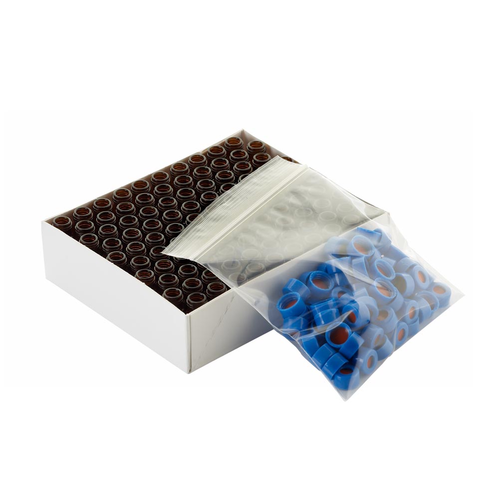 WHEATON 棕色瓶 藍色瓶蓋 紅色PTFE/白色硅樹脂蓋墊 100個/盒