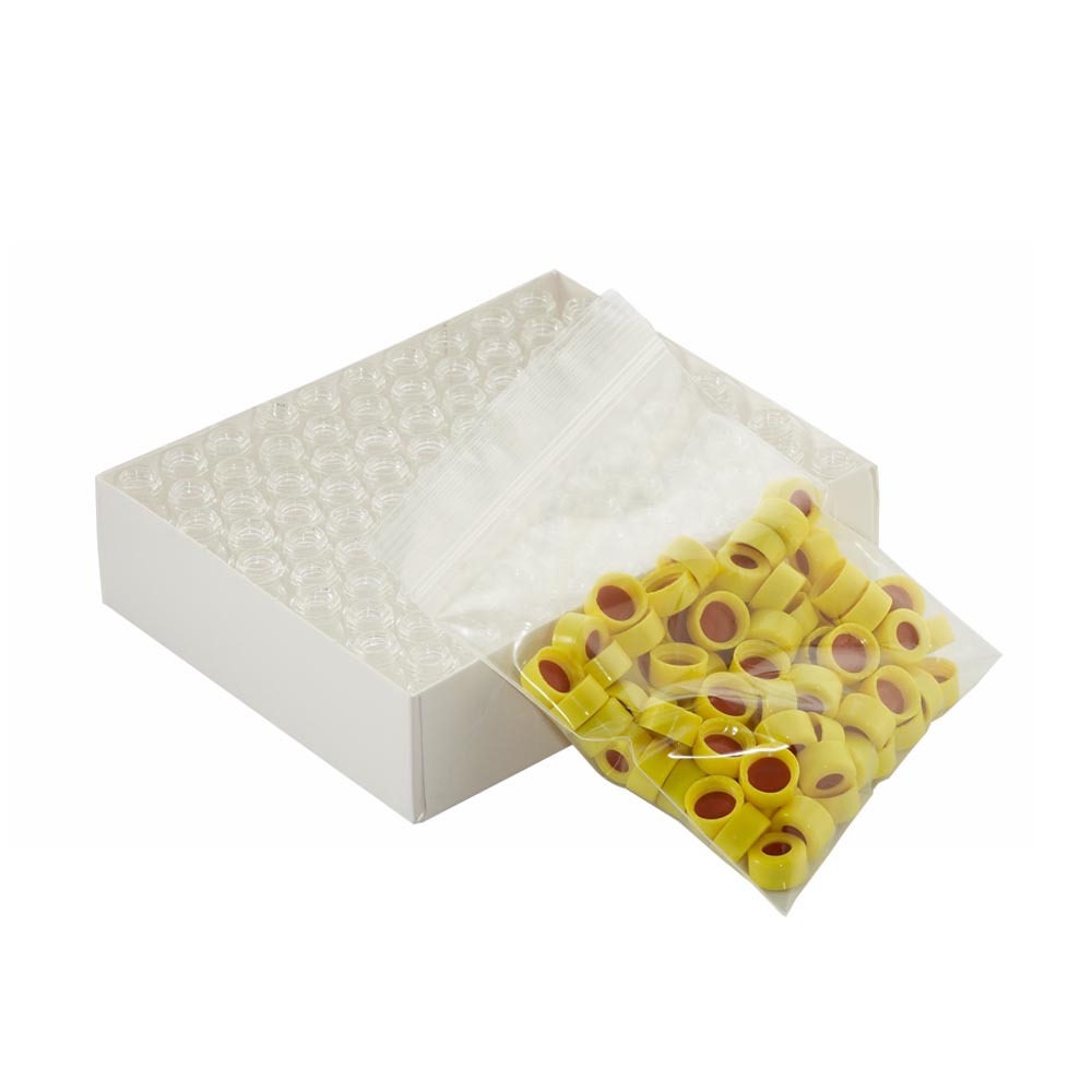 WHEATON 無色透明瓶 黃色瓶蓋 紅色PTFE/白色硅樹脂蓋墊 100個/盒