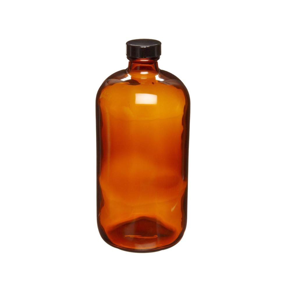 WHEATON 16盎司棕色安.全涂層試劑瓶 聚乙烯圓錐墊黑色酚醛樹脂蓋 24個/盒