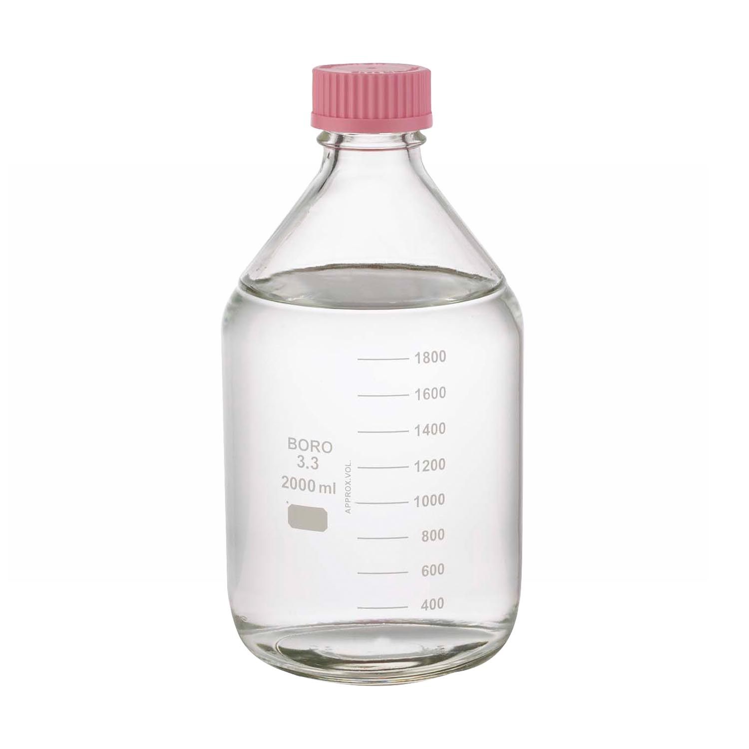 WHEATON 2000mL 帶刻度培養基瓶身 傾倒環 粉色蓋子 6個/盒