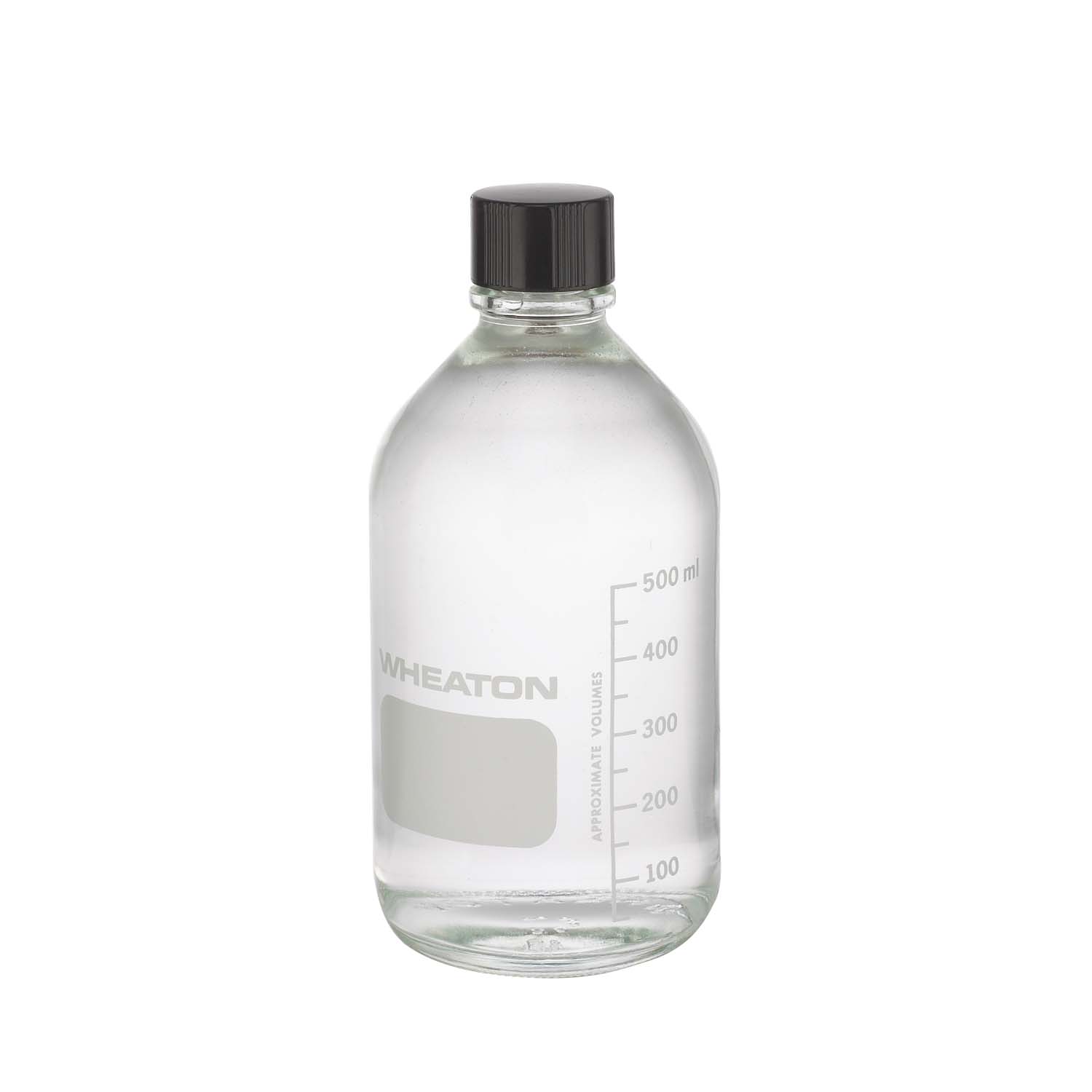 WHEATON 500mL 無色透明帶刻度培養基瓶 帶PTFE橡膠塞的酚醛樹脂蓋（可高壓滅菌） 24個/盒