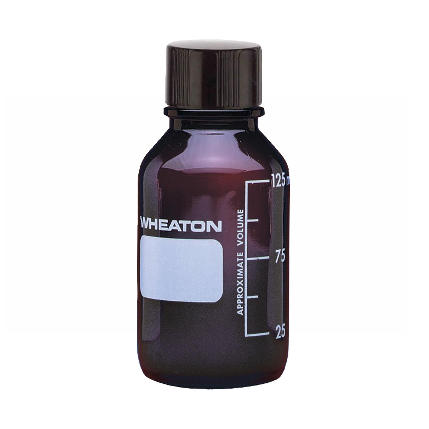 WHEATON 125mL 棕色帶刻度培養(yǎng)基瓶 帶橡膠塞的酚醛樹脂蓋（可高壓滅菌） 48個/盒